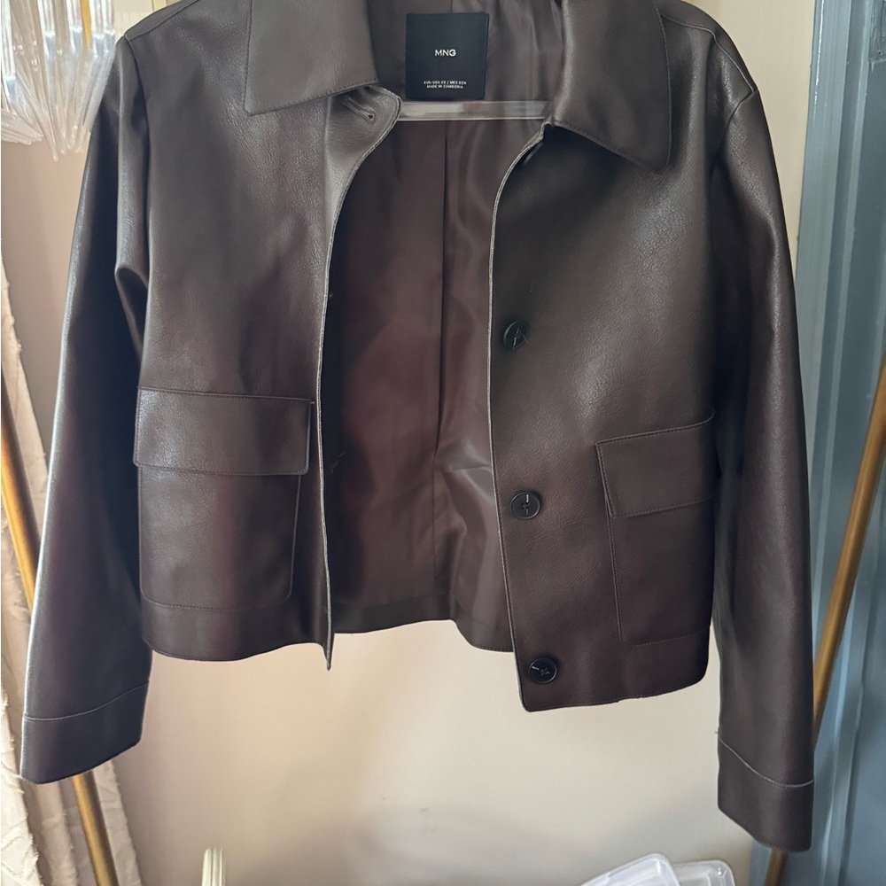 Mango Women's Dark Brown Faux Leather Jacket